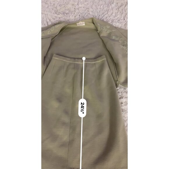 Charles & Co 100% Wool Embroidered Floral Green 2-Piece Skirt Suit Set Vintage - Picture 16 of 16